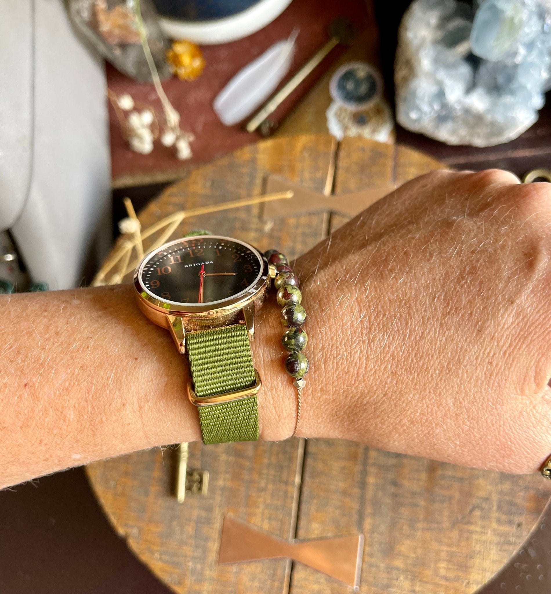 dragon blood jasper adjustable silk crystal bracelet - lil shop of light & love