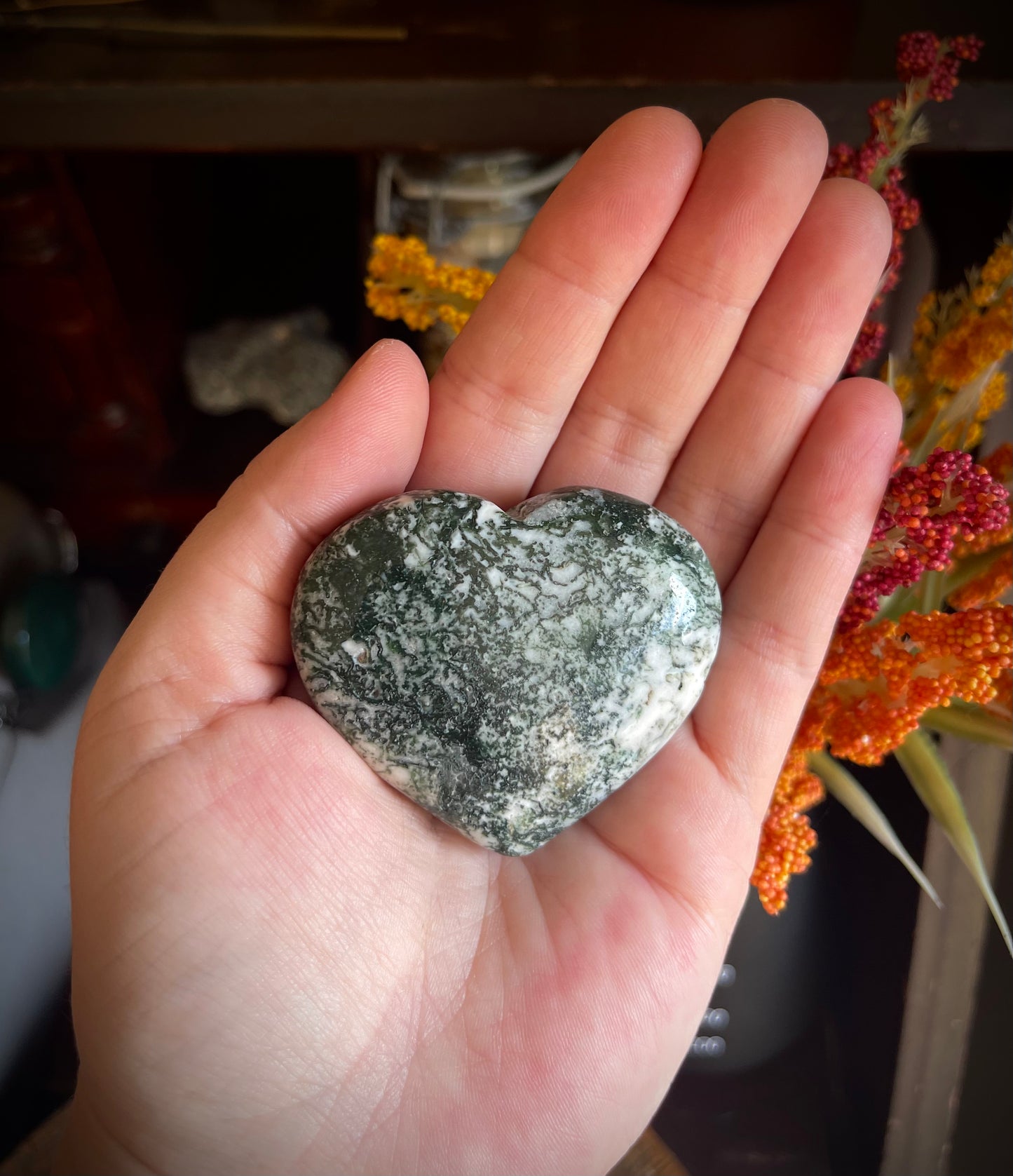 moss agate | heart palm stones