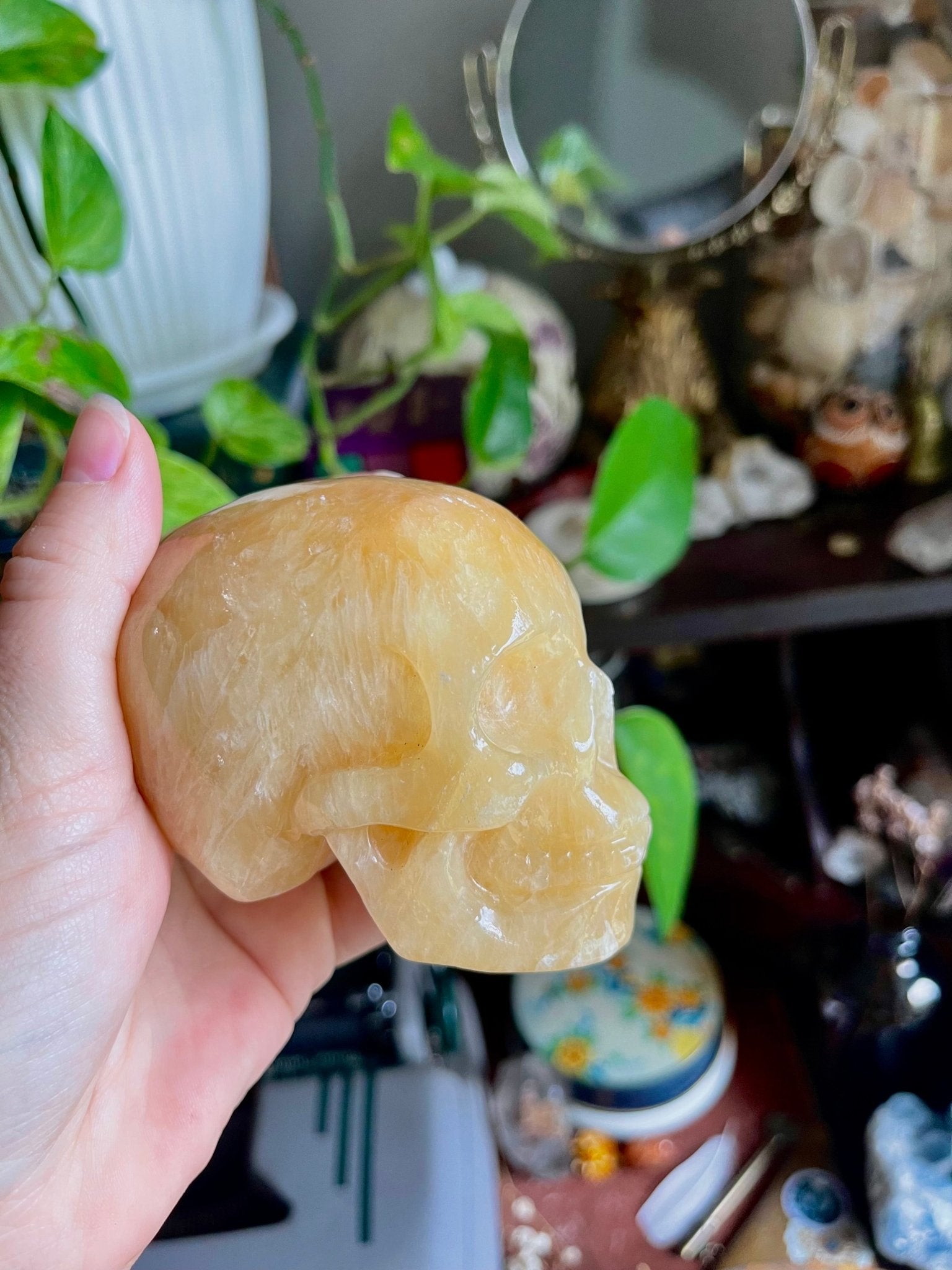 orange calcite skulls - lil shop of light & love