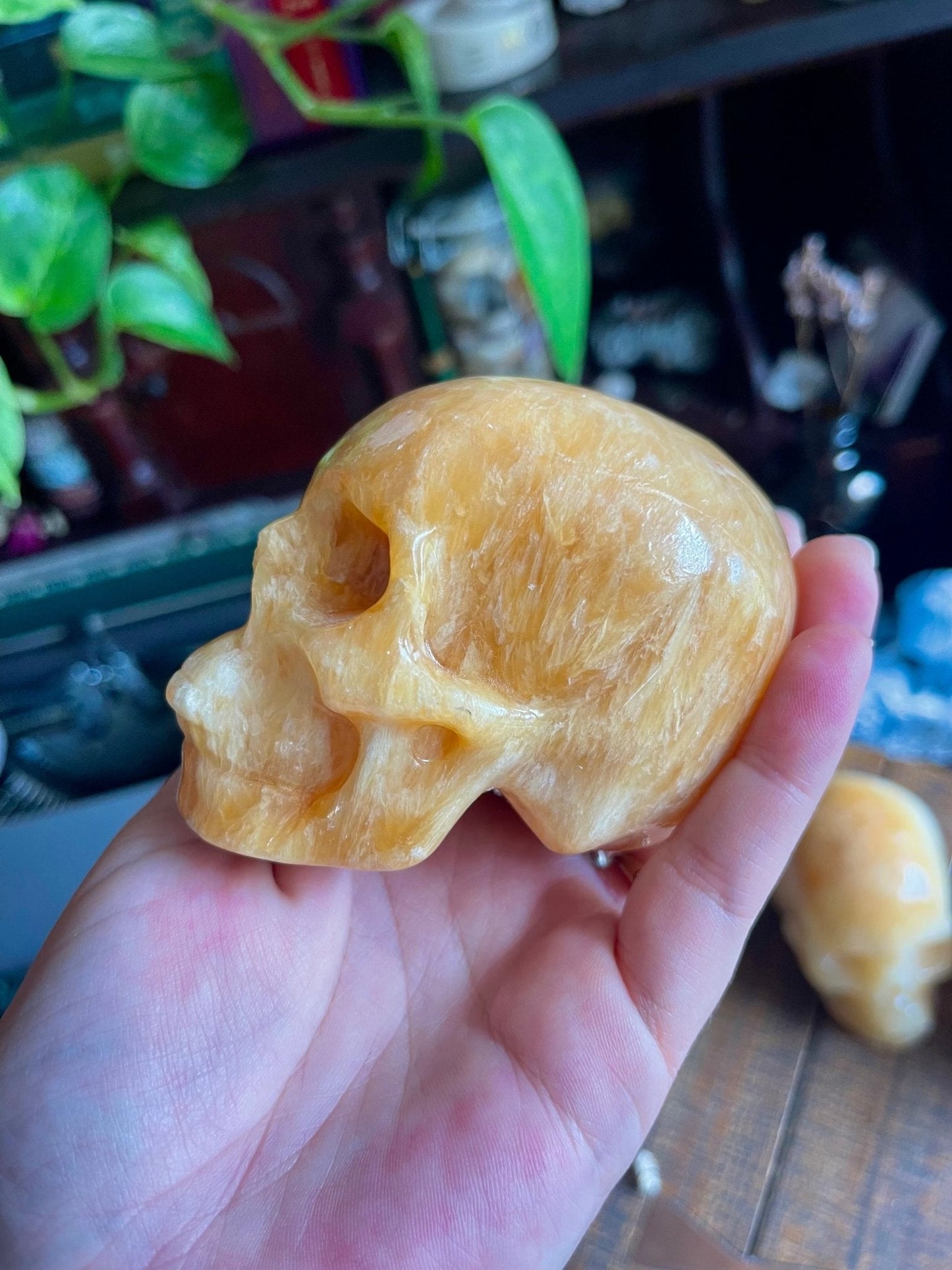 orange calcite skulls - lil shop of light & love