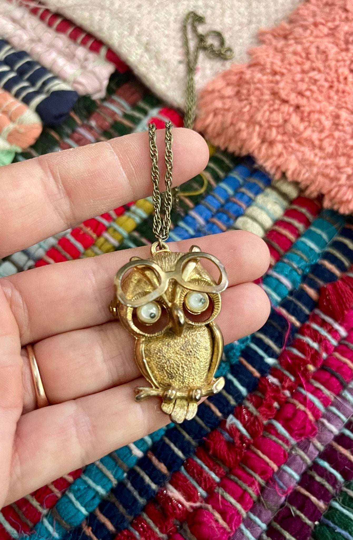 owl with glasses antique necklace (used) - Lil Shop of Light & Love