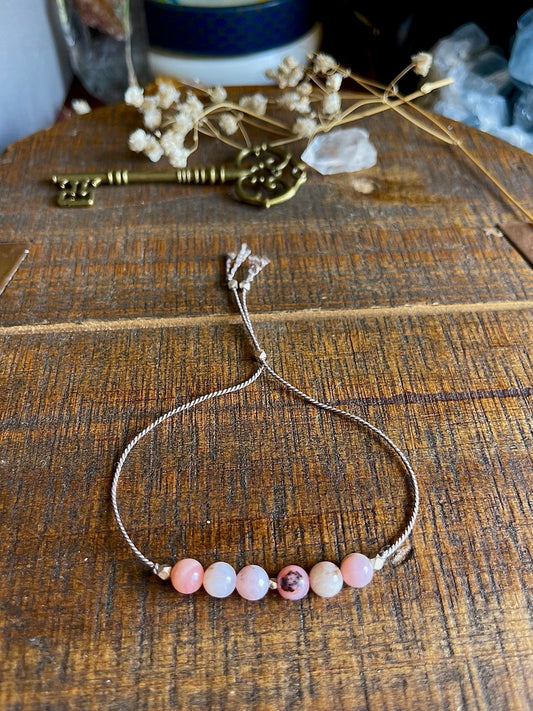 pink opal adjustable silk crystal bracelet - lil shop of light & love