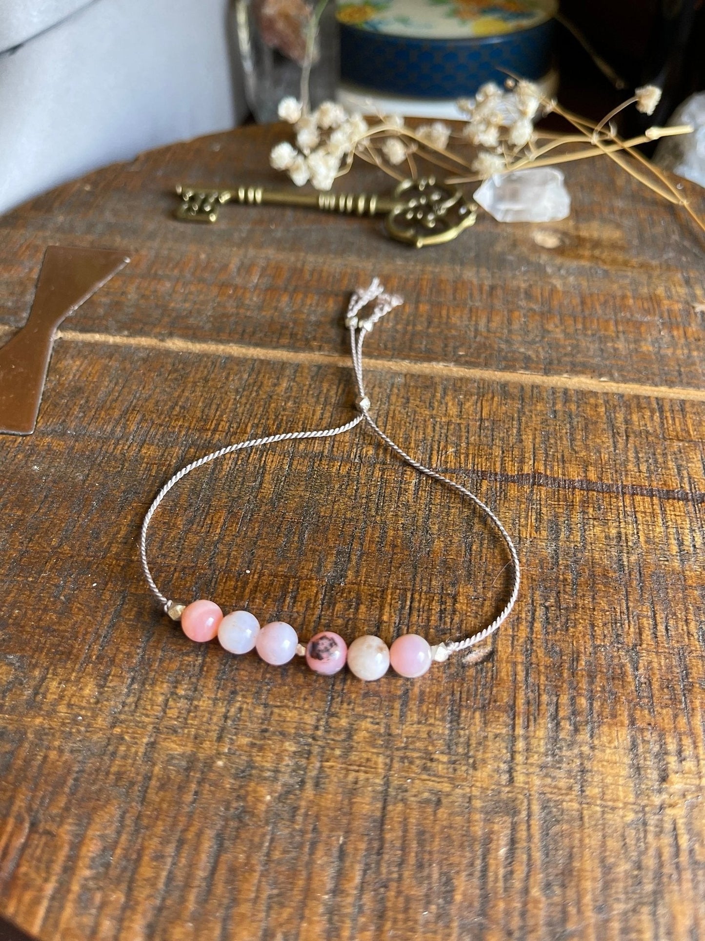 pink opal adjustable silk crystal bracelet - lil shop of light & love