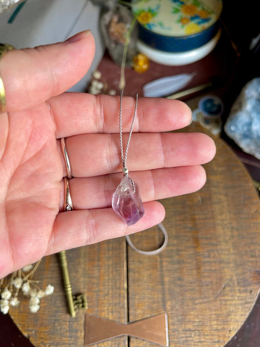 raw amethyst silk crystal necklace | adjustable choker - Lil Shop of Light & Love