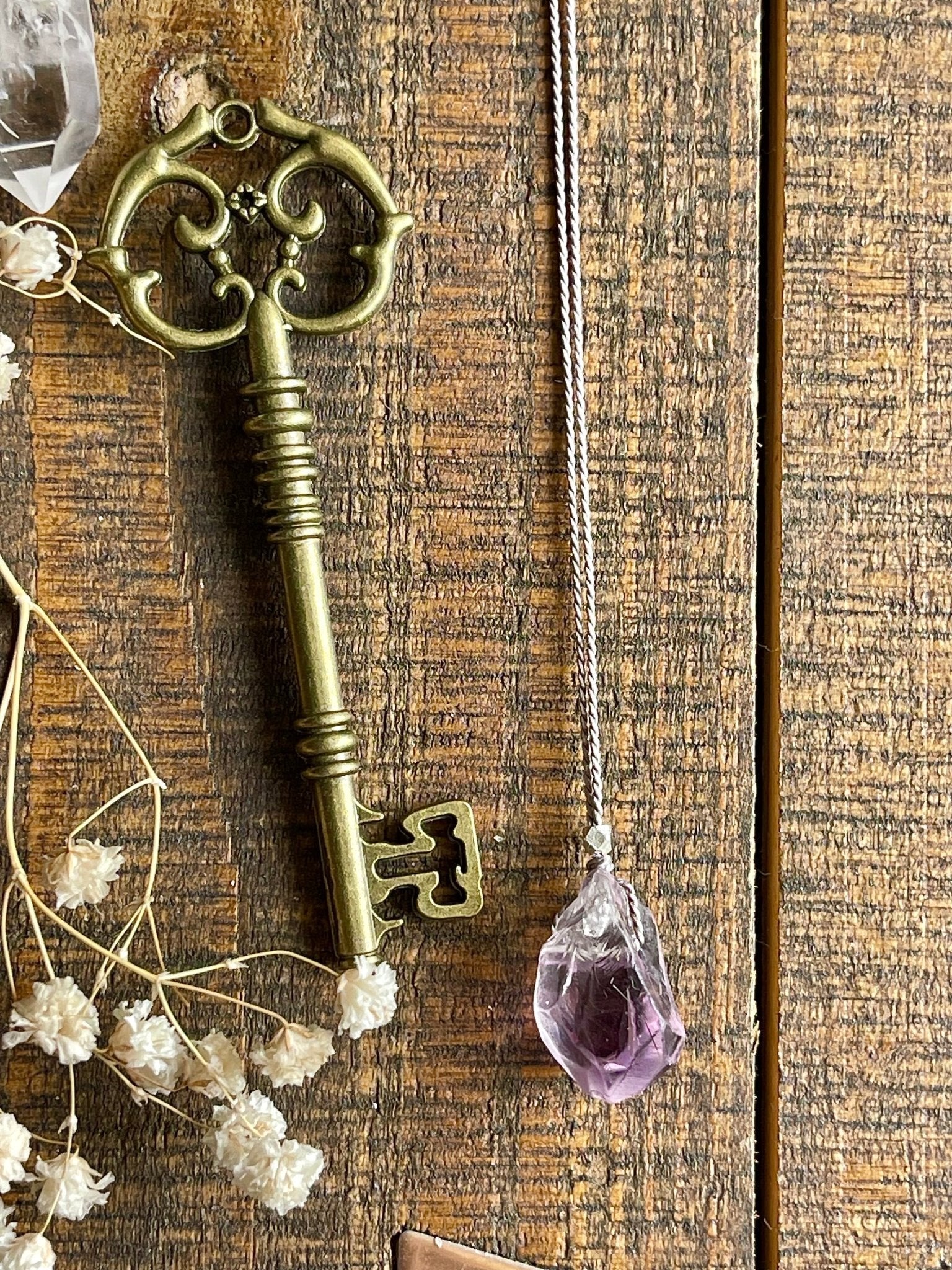 raw amethyst silk crystal necklace | adjustable choker - Lil Shop of Light & Love