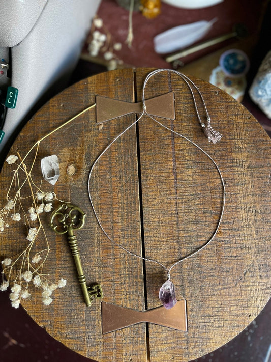 raw amethyst silk crystal necklace | adjustable choker - Lil Shop of Light & Love