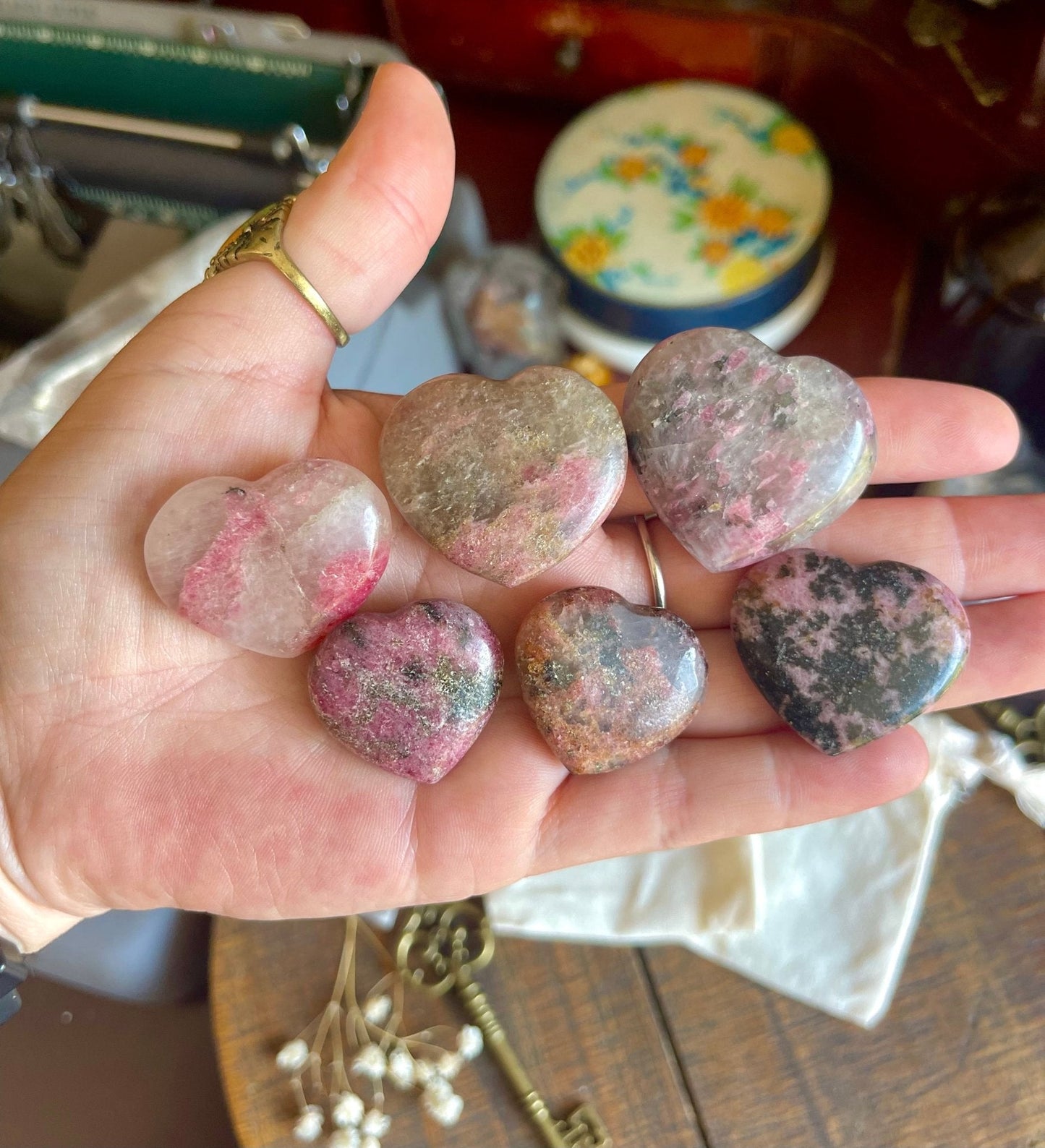 small rhodonite polished hearts - Lil Shop of Light & Love