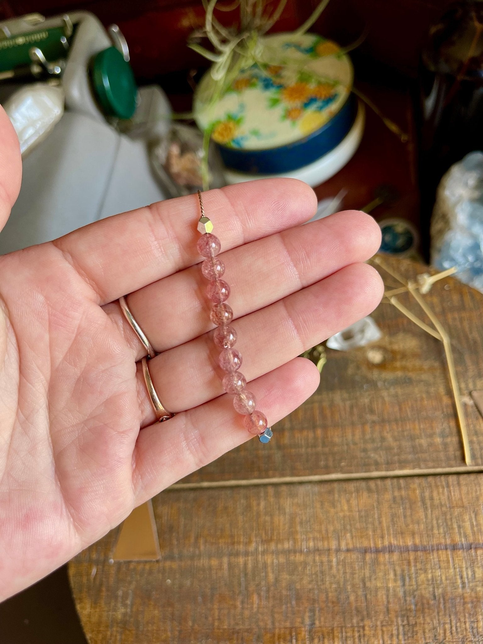 strawberry (hematoid) quartz adjustable silk crystal bracelet - Lil Shop of Light & Love