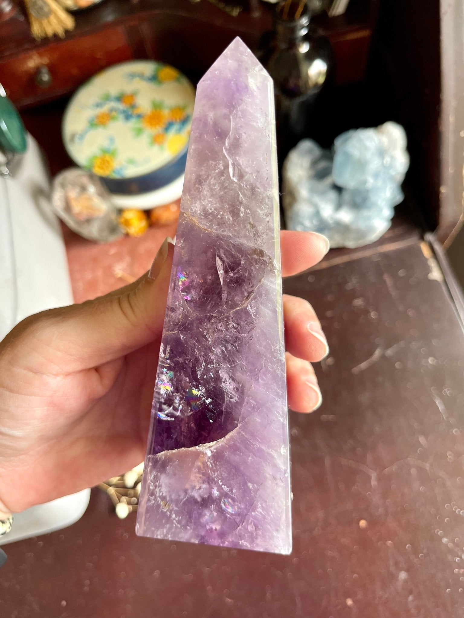 amethyst obelisk | high-quality with rainbows - lil shop of light & love