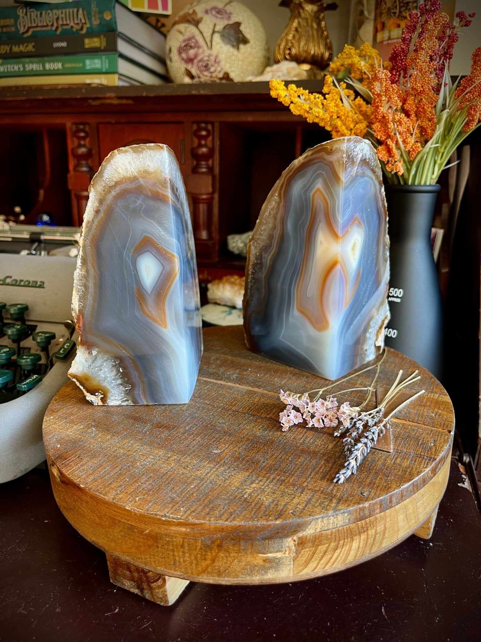 blue agate bookends - lil shop of light & love