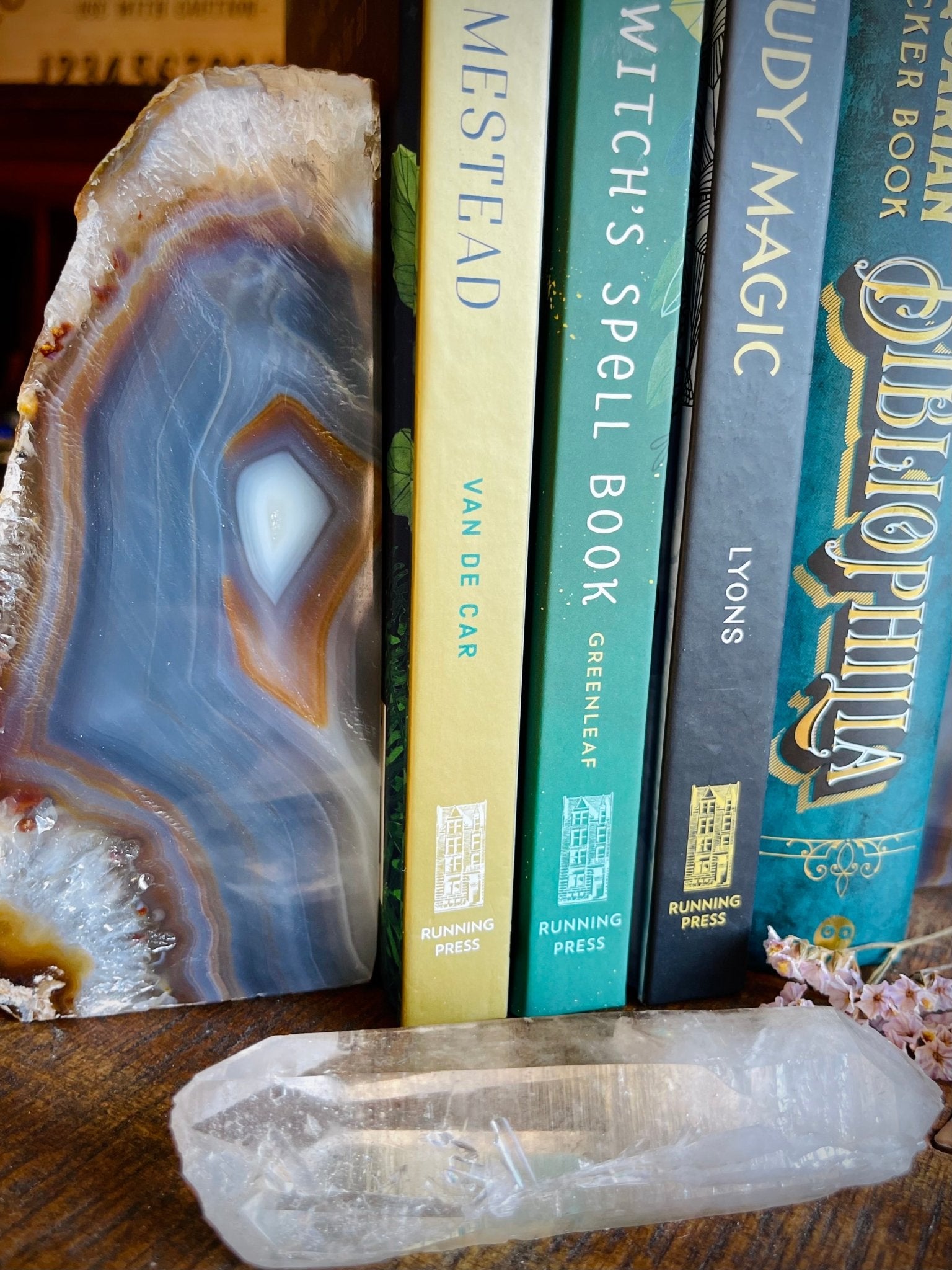 blue agate bookends - lil shop of light & love