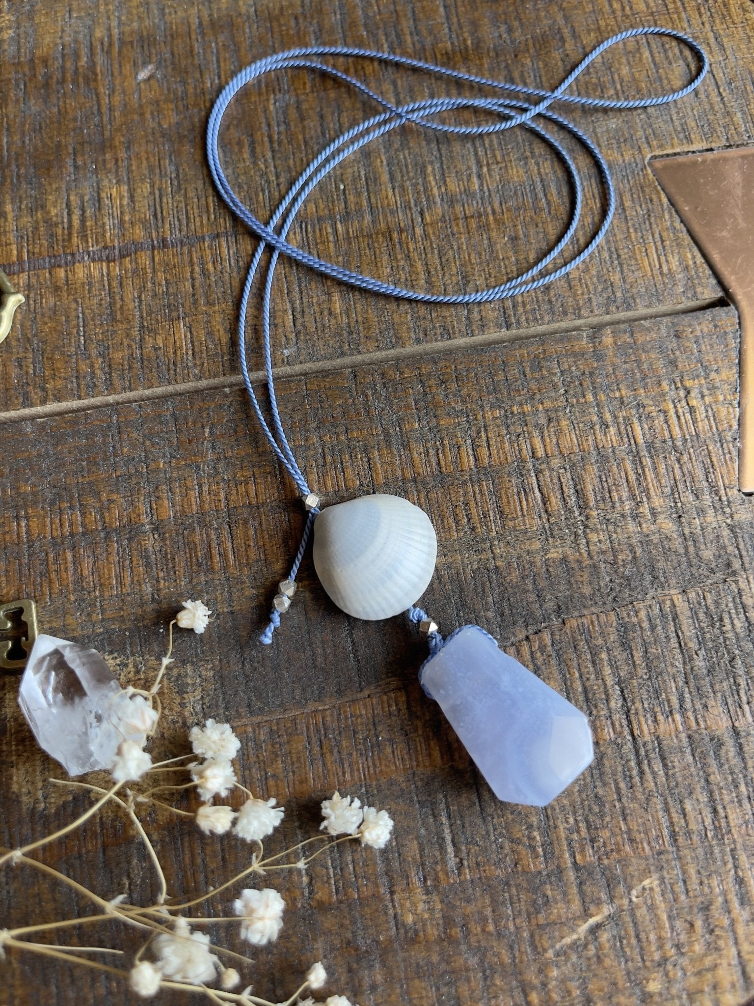 blue lace agate sea witch silk crystal necklace | adjustable lariat style - lil shop of light & love