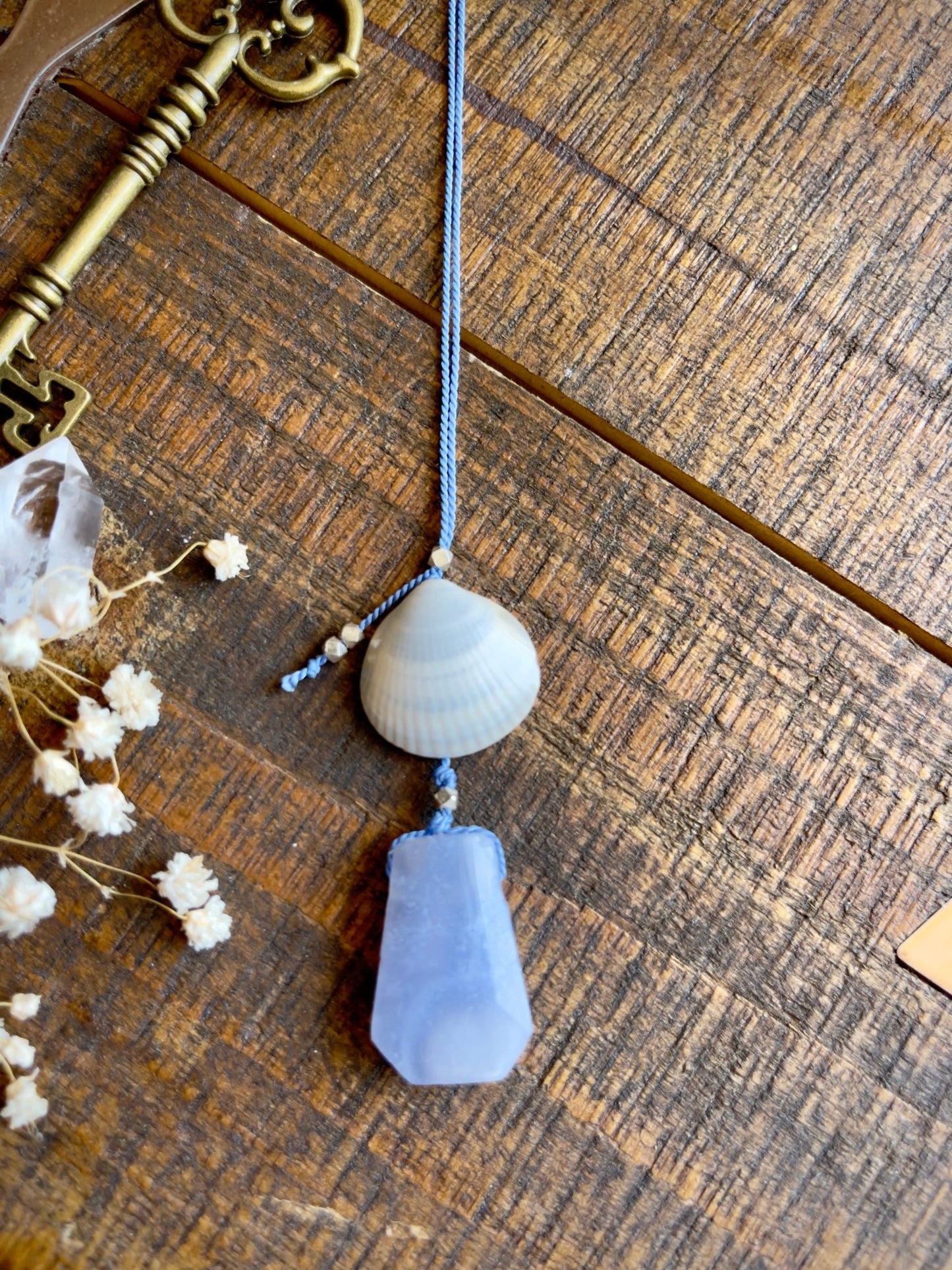 blue lace agate sea witch silk crystal necklace | adjustable lariat style - lil shop of light & love