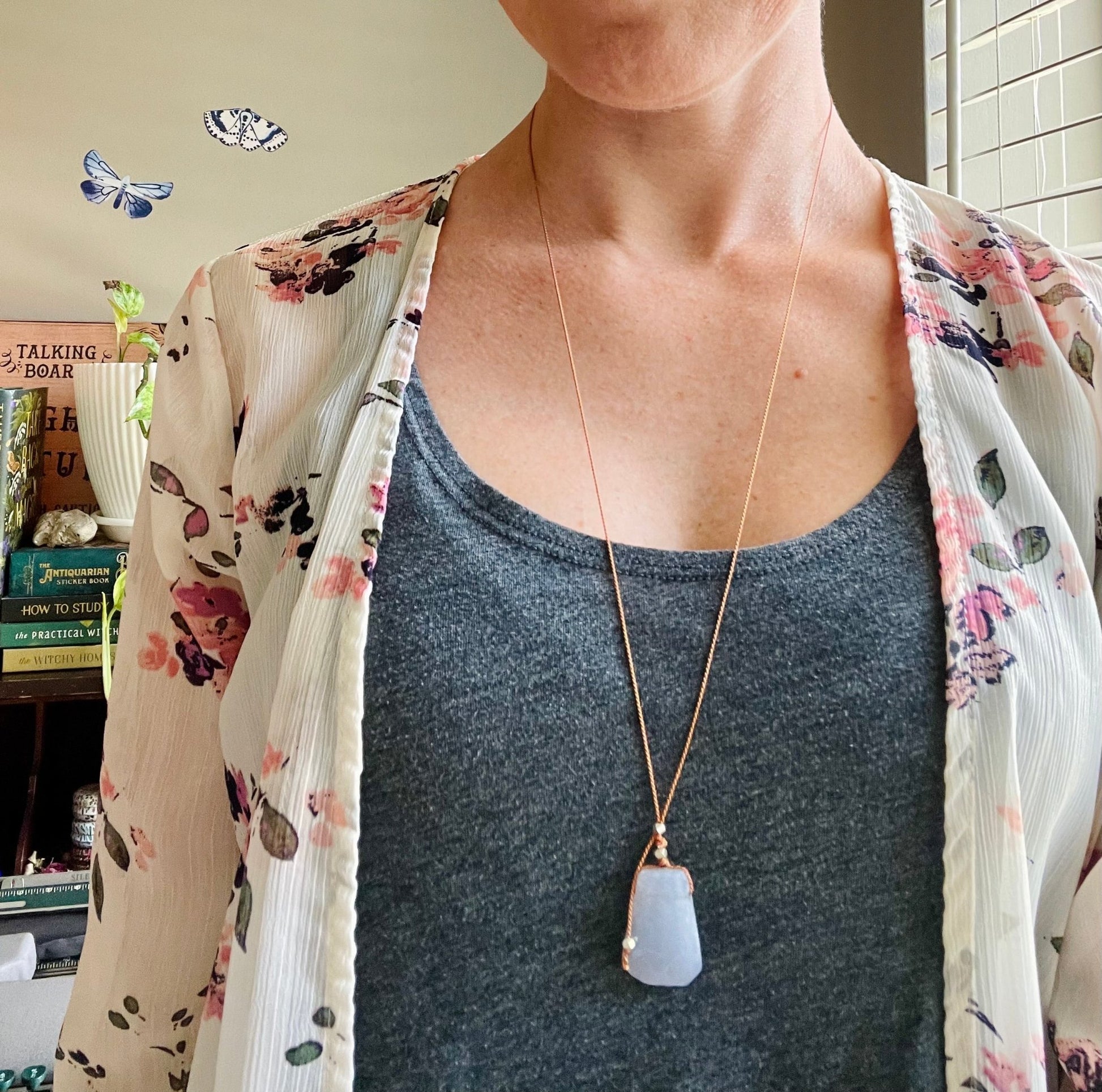 blue lace agate silk crystal necklace | adjustable lariat style - lil shop of light & love