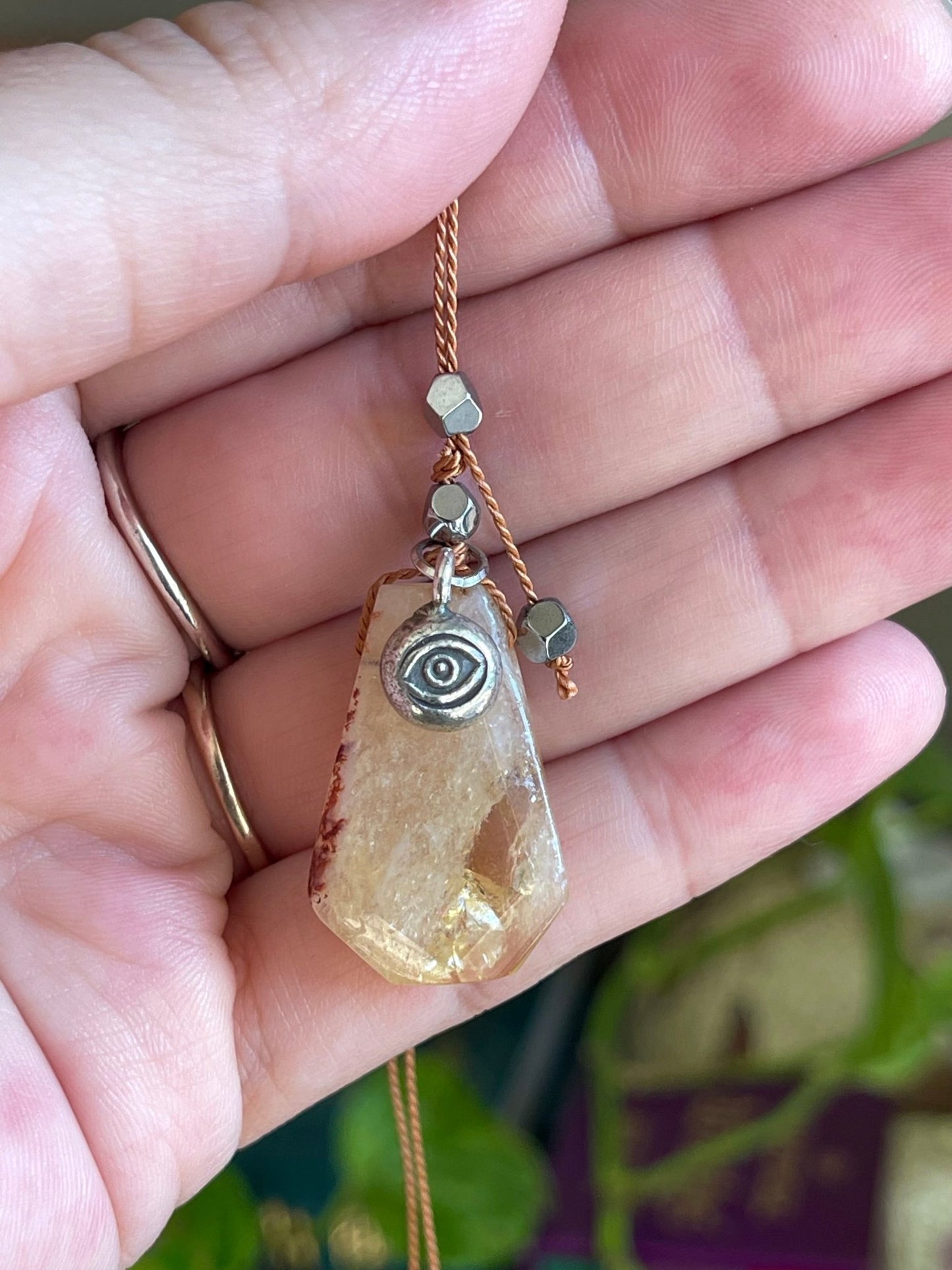 citrine silk crystal necklace with evil eye | adjustable lariat style - lil shop of light & love