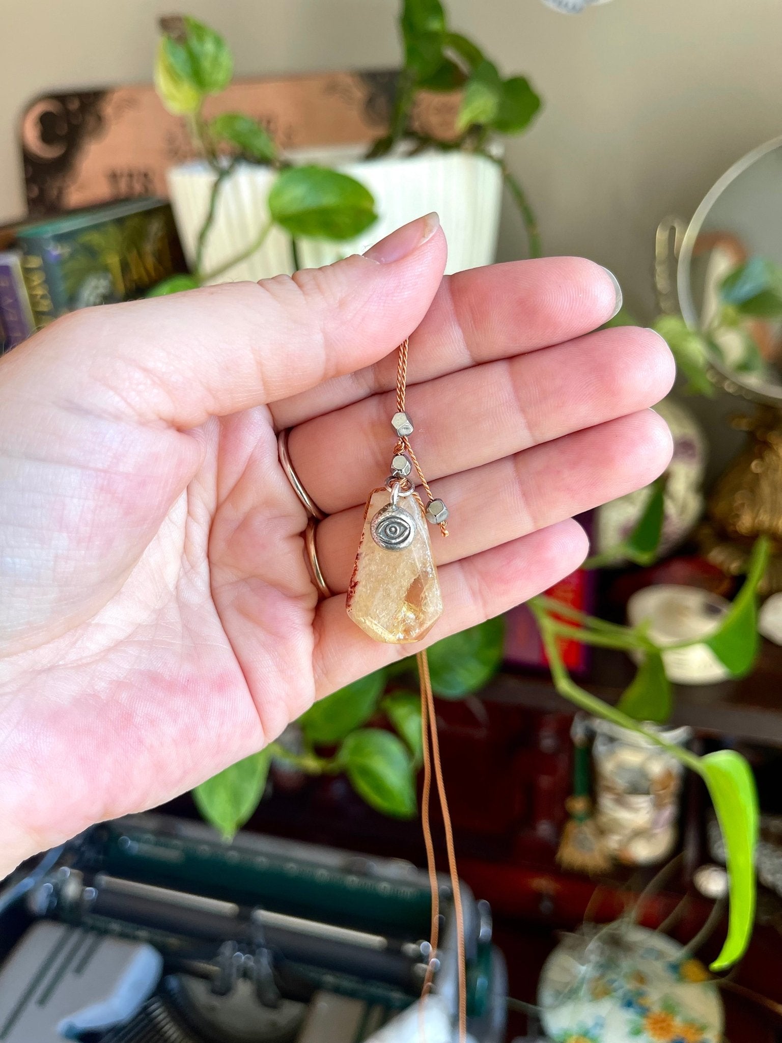 citrine silk crystal necklace with evil eye | adjustable lariat style - lil shop of light & love