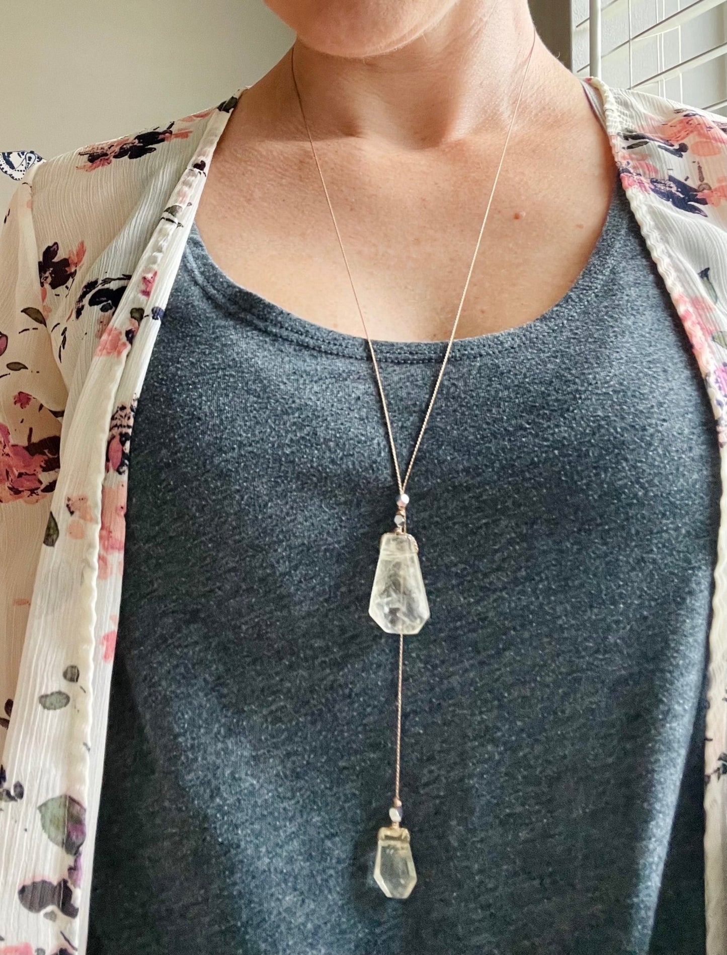 double citrine silk crystal necklace | adjustable lariat style - lil shop of light & love