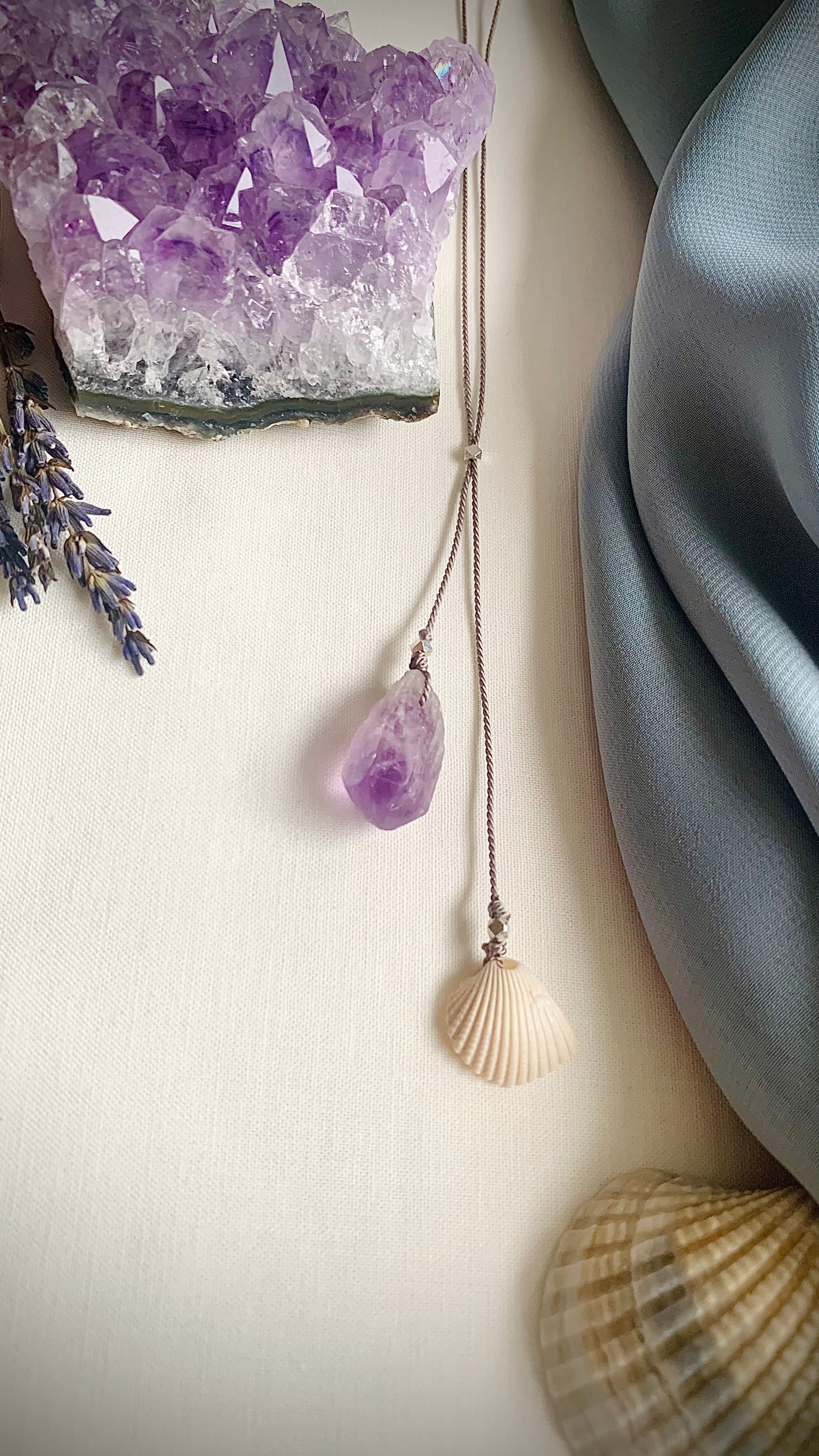 sea witch raw amethyst silk crystal necklace | adjustable lariat style