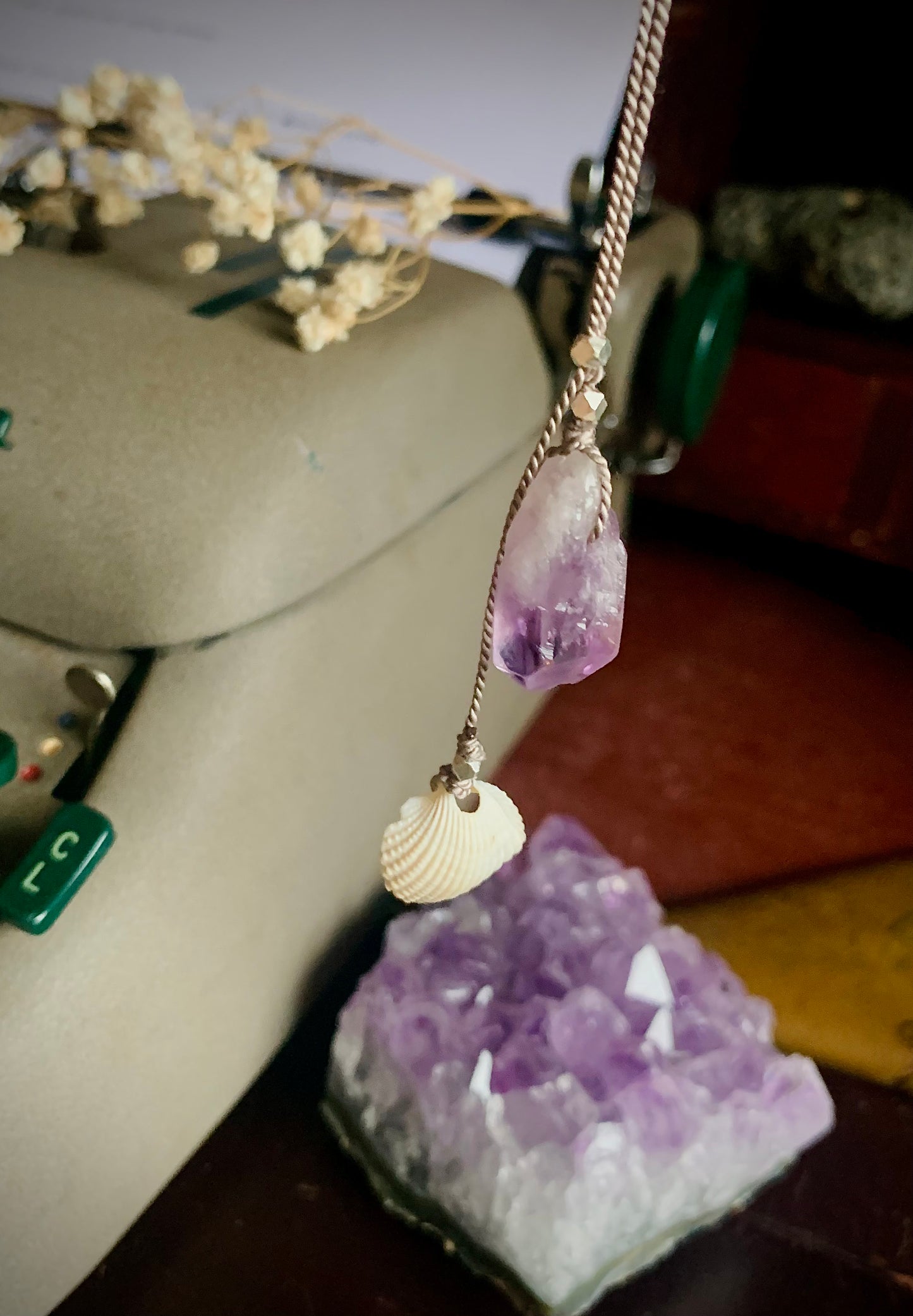 sea witch raw amethyst silk crystal necklace | adjustable lariat style