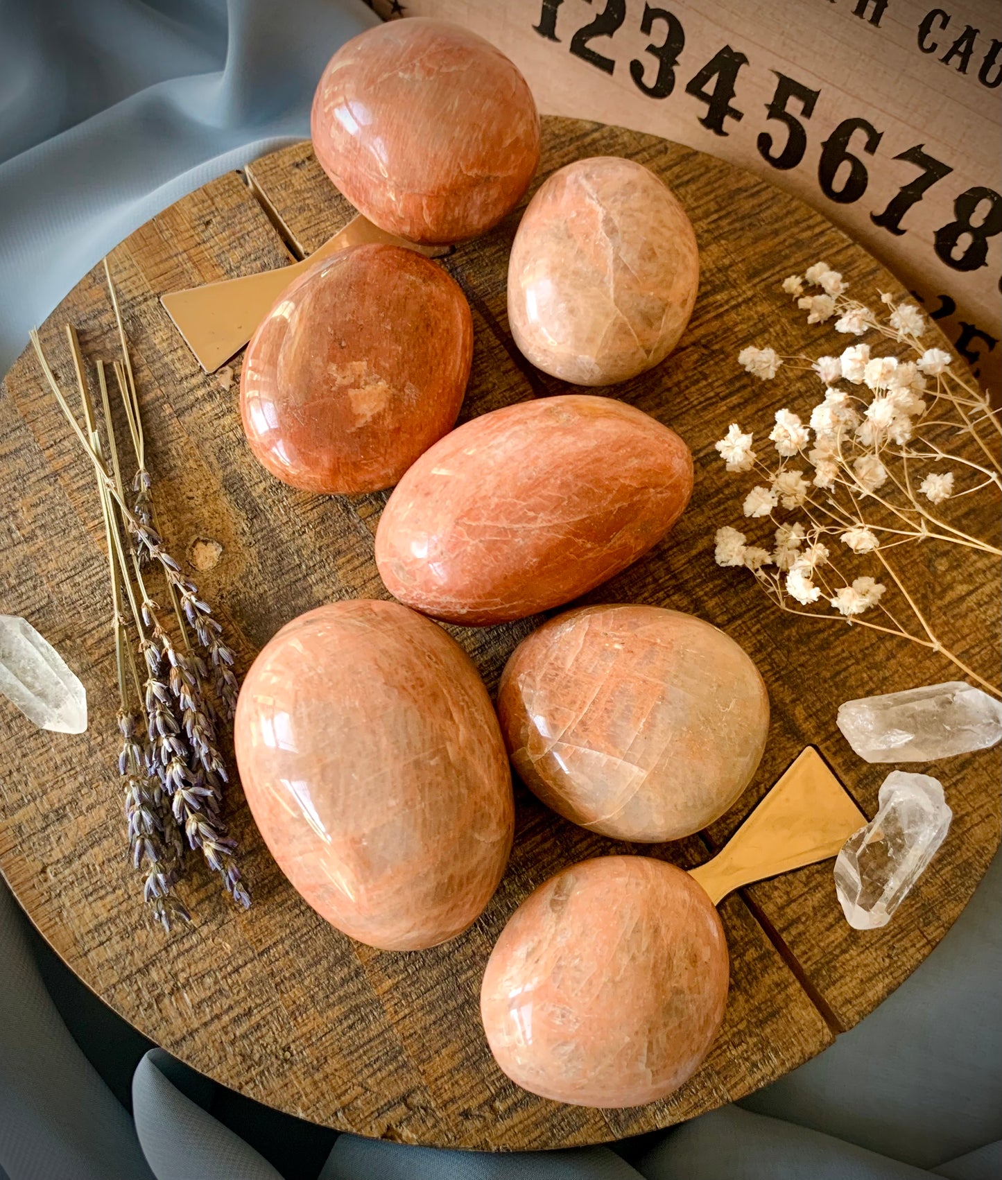 peach moonstone palm stones
