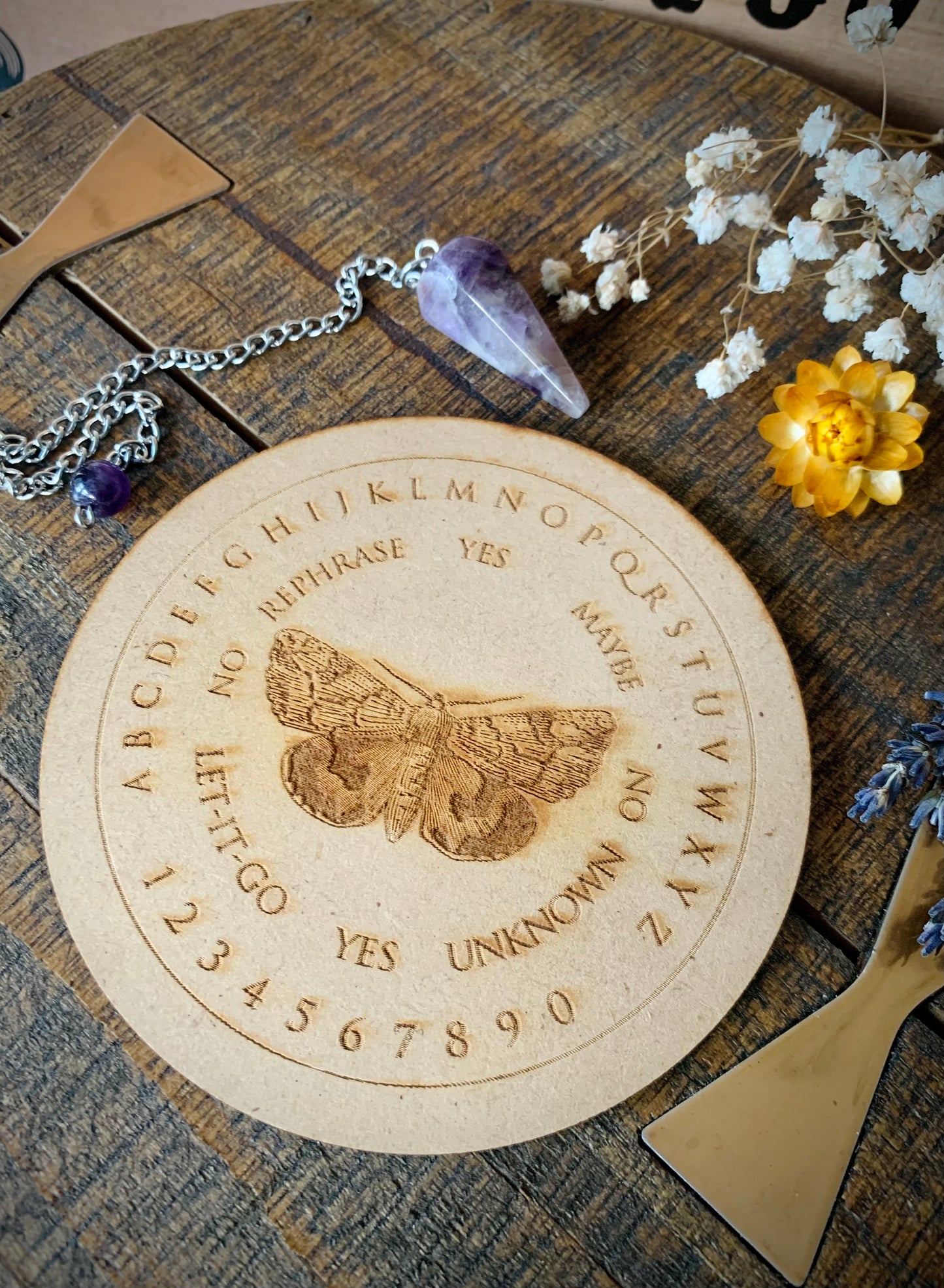 wooden moth spirit board