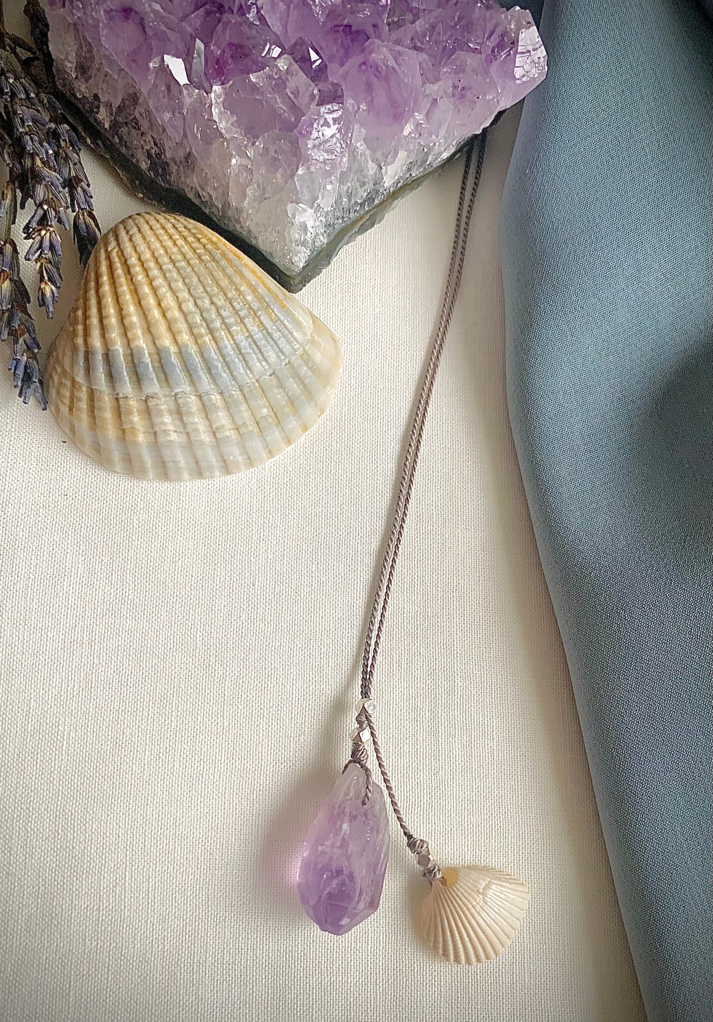 sea witch raw amethyst silk crystal necklace | adjustable lariat style