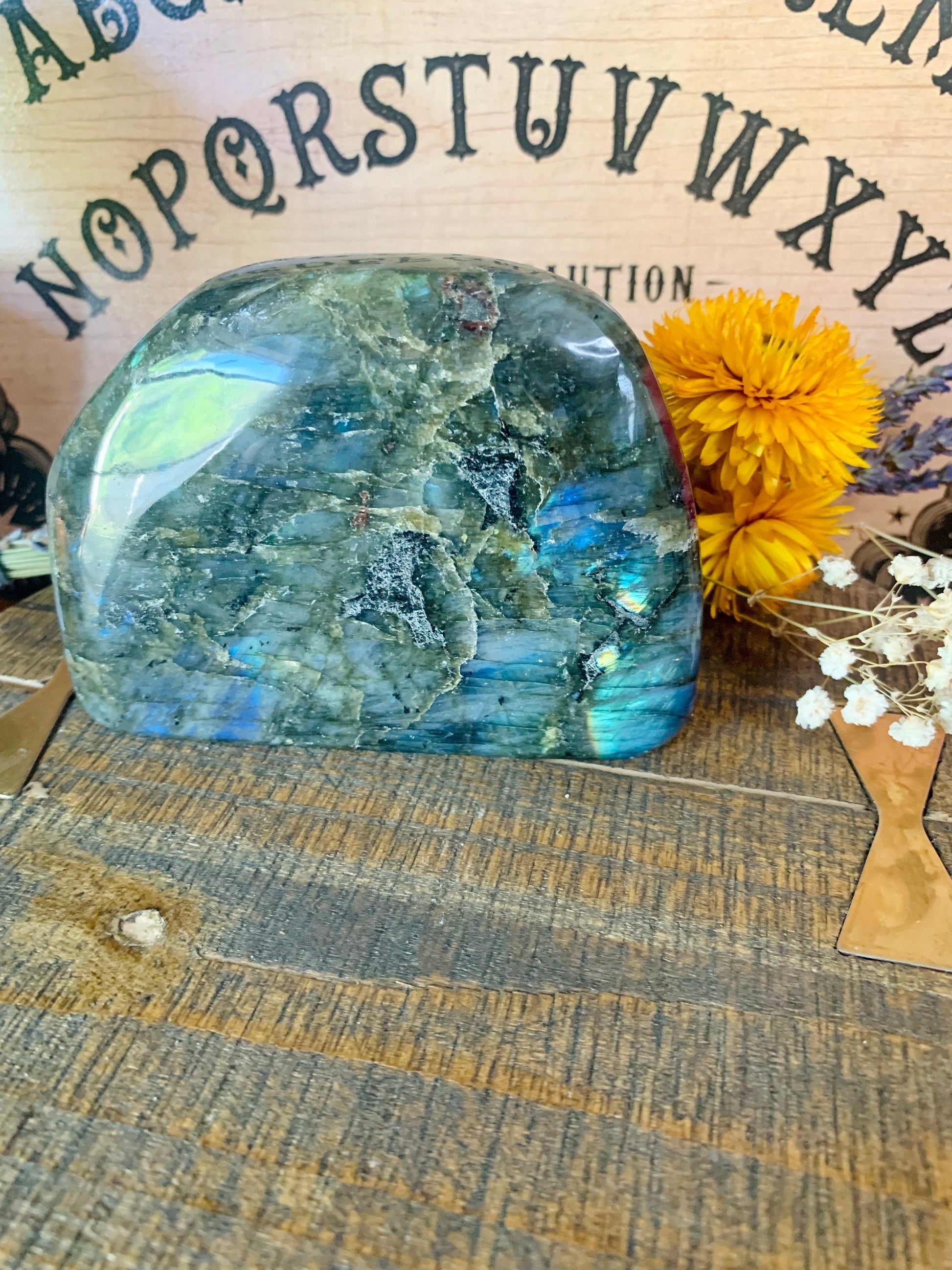 large labradorite cut base with beautiful flashing - Lil Shop of Light & Love