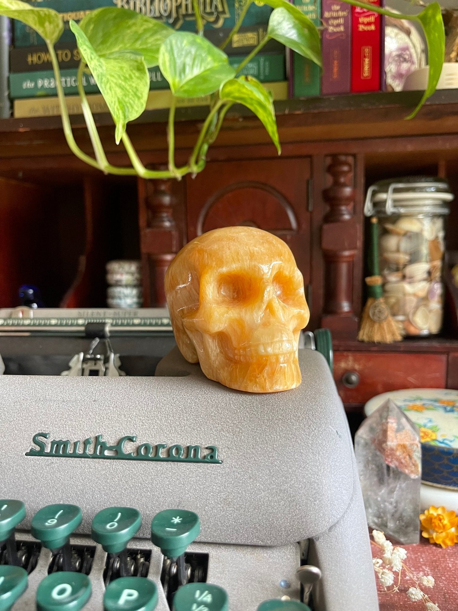 orange calcite skulls - lil shop of light & love