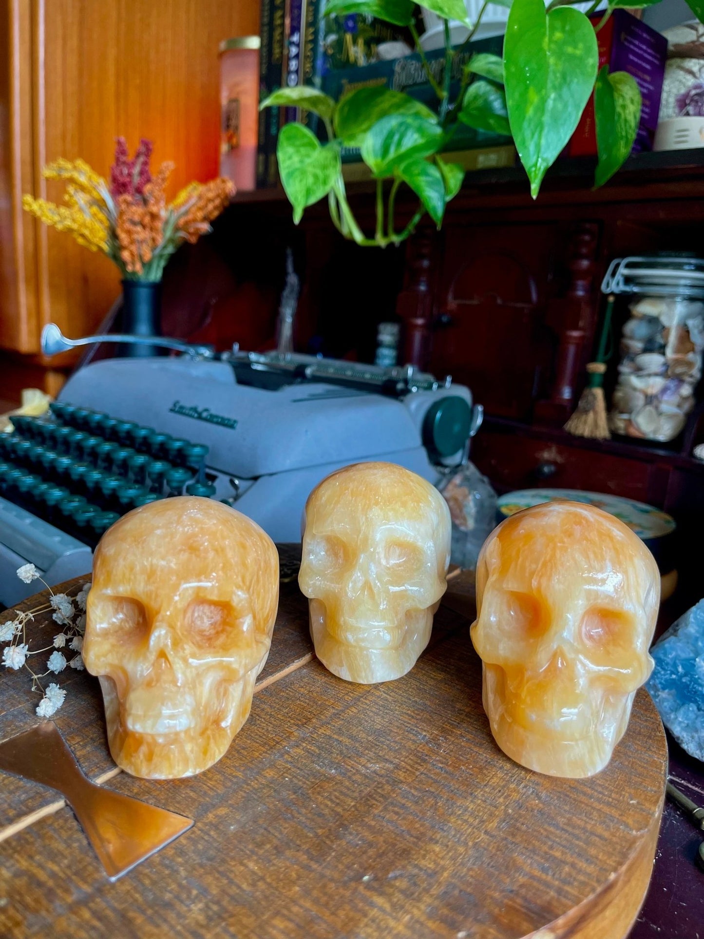 orange calcite skulls - lil shop of light & love