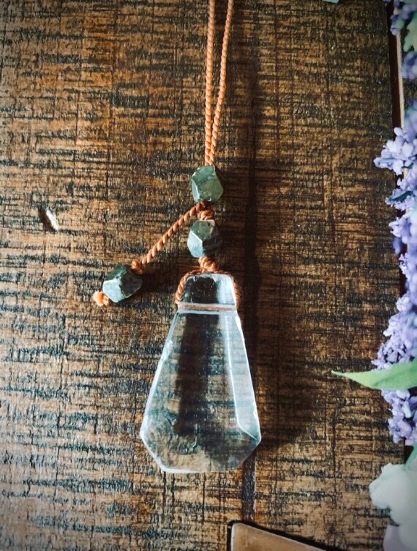 quartz lariat necklace with pyrite on choice of silk - lil shop of light & love
