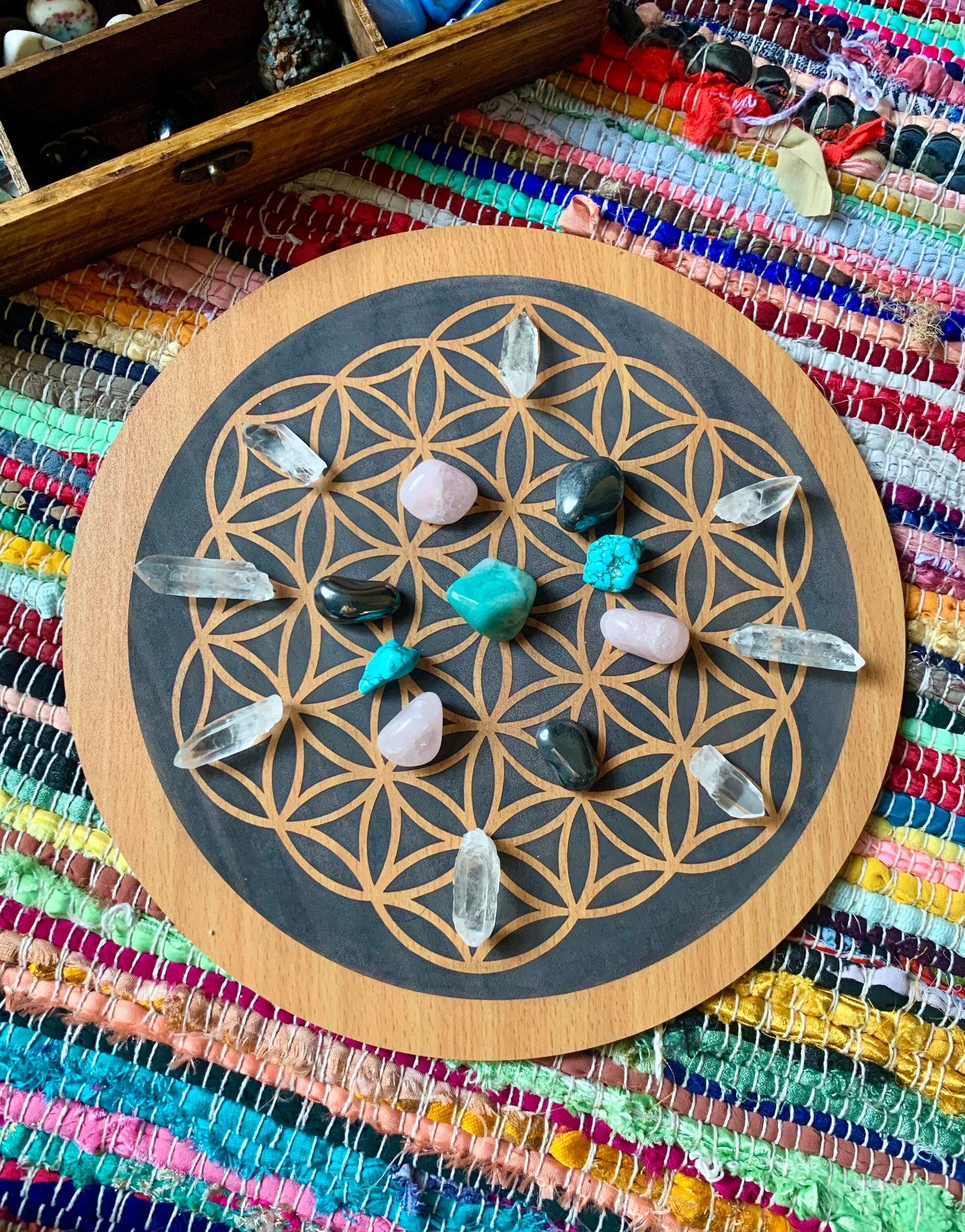 seed of life wooden crystal grid - Lil Shop of Light & Love